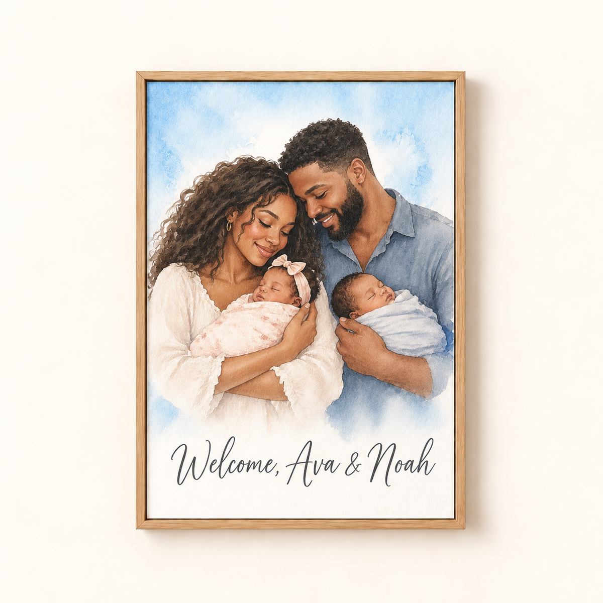 New Baby watercolor canvas, Welcome To The World, framed