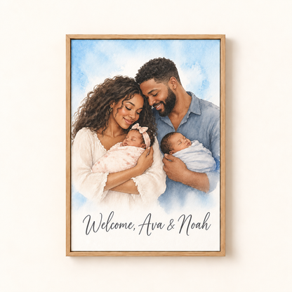 New Baby watercolor canvas, Welcome To The World, framed