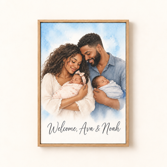 New Baby watercolor canvas, Welcome To The World, framed