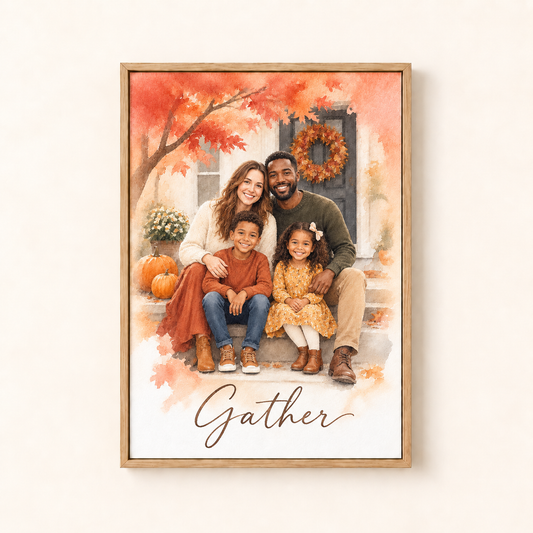Fall Home watercolor canvas, Gather, framed