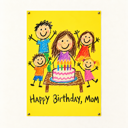 Custom Photo Doodle Birthday Portrait - Personalized Poster Print, Kid-Style Family Birthday Gift