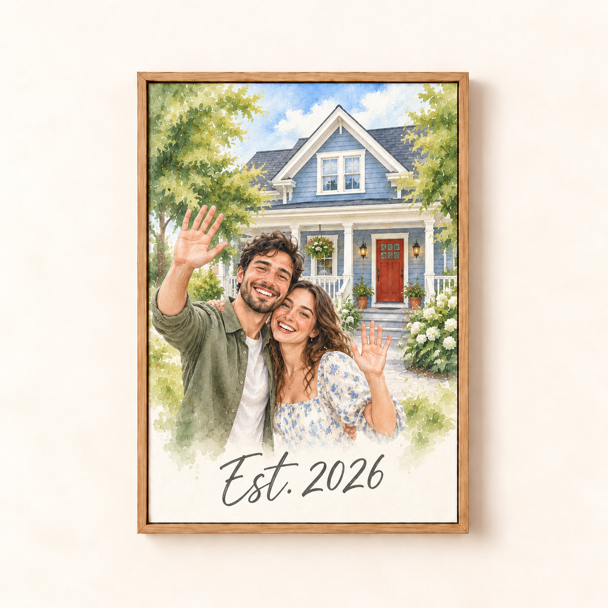 Housewarming watercolor canvas, Home Sweet Home, framed