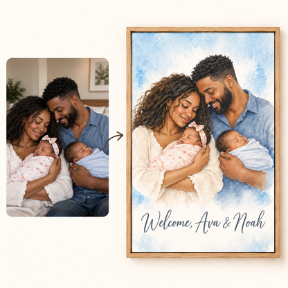 How it works: your photo to a New Baby watercolor canvas