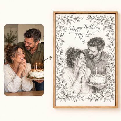 How it works: your photo to a Birthday pencil sketch canvas