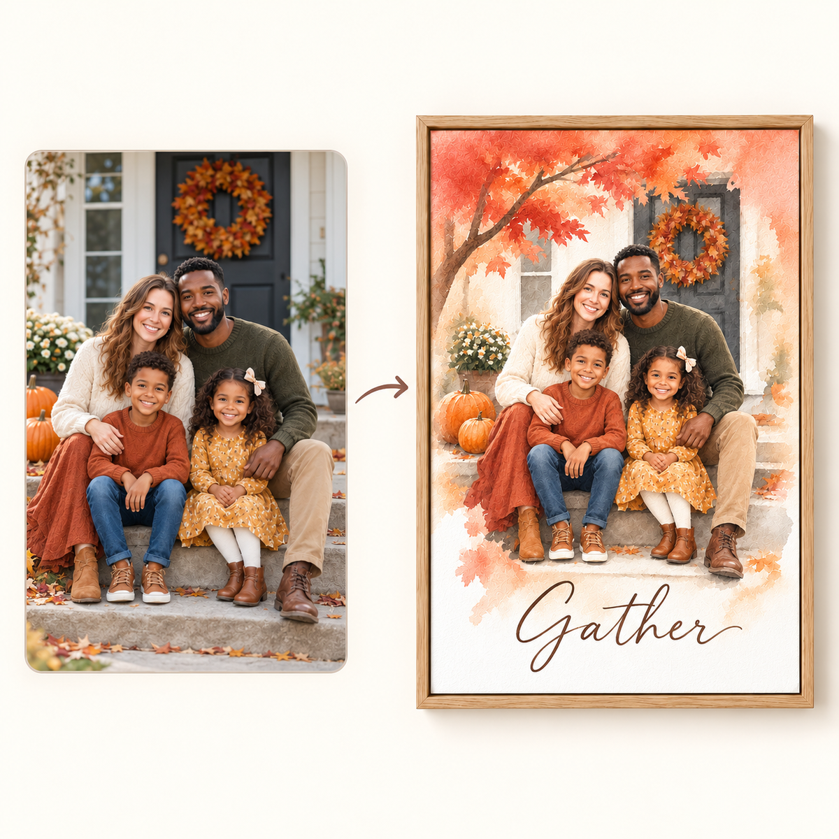 How it works: your photo to a Fall Home watercolor canvas