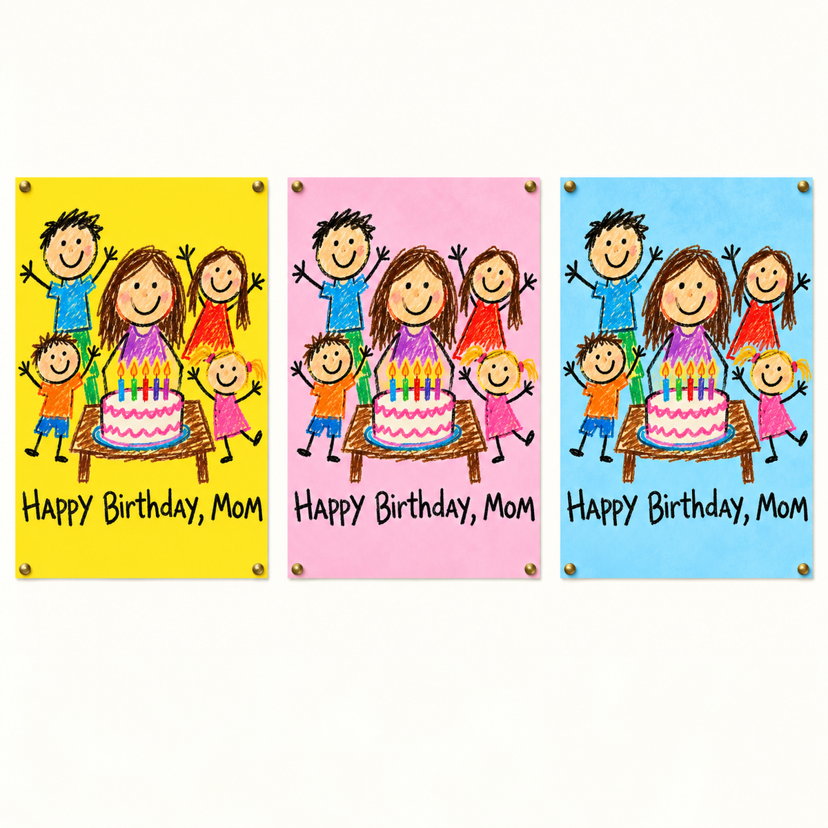 Three background colors and quotes on Birthday doodle poster