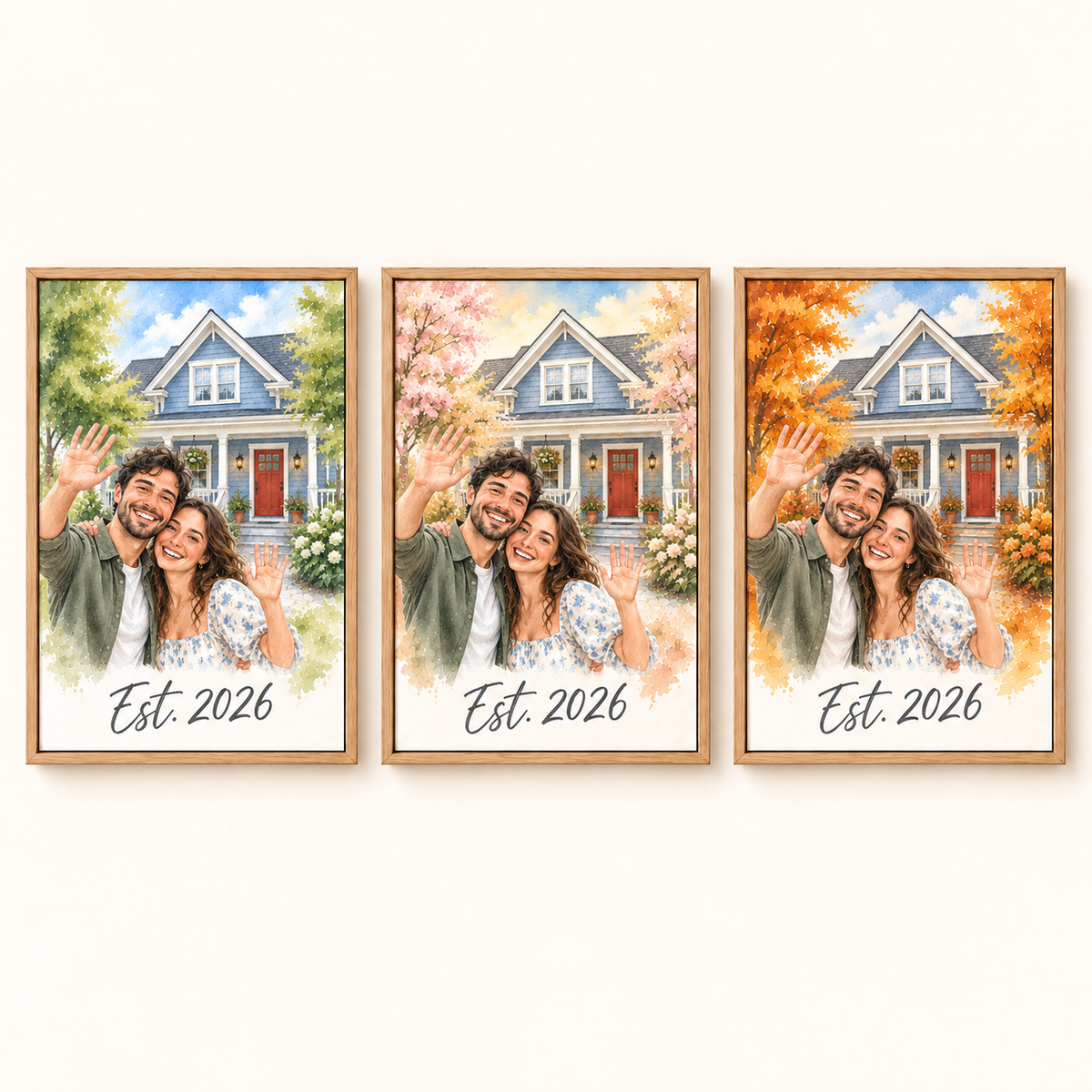 Three background colors and quotes on Housewarming watercolor canvas