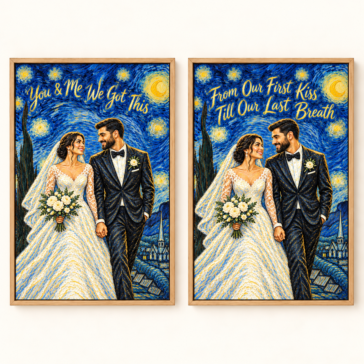 Three background colors and quotes on Wedding Starry Night canvas