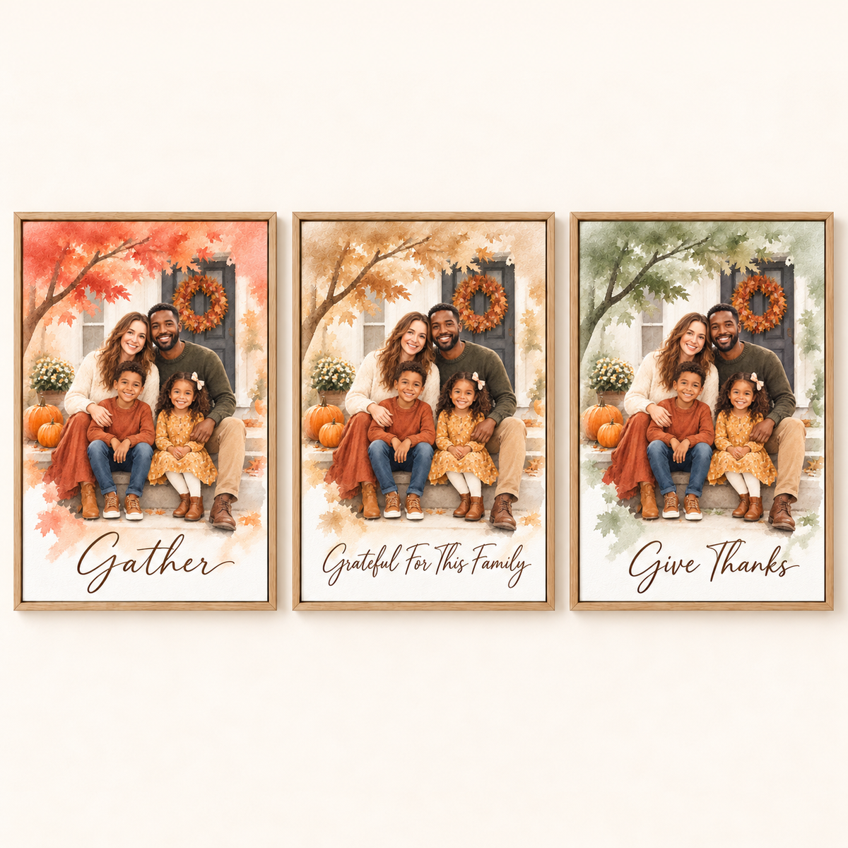 Three background colors and quotes on Fall Home watercolor canvas