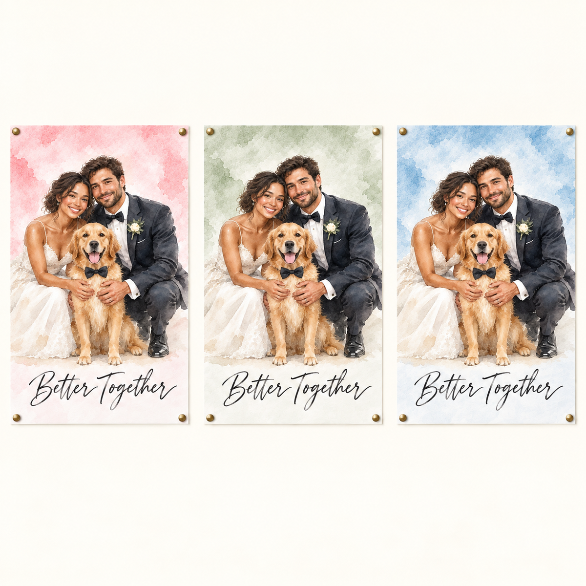 Three background colors and quotes on Wedding watercolor poster