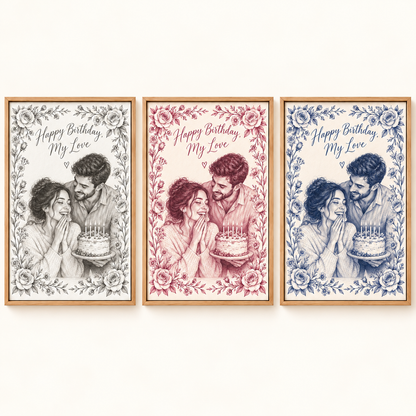 Three background colors and quotes on Birthday pencil sketch canvas
