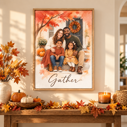 Fall Home watercolor canvas in a fall-decorated home
