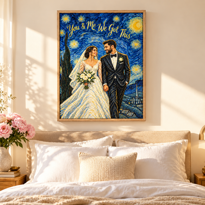 Wedding Starry Night canvas in a fall-decorated home