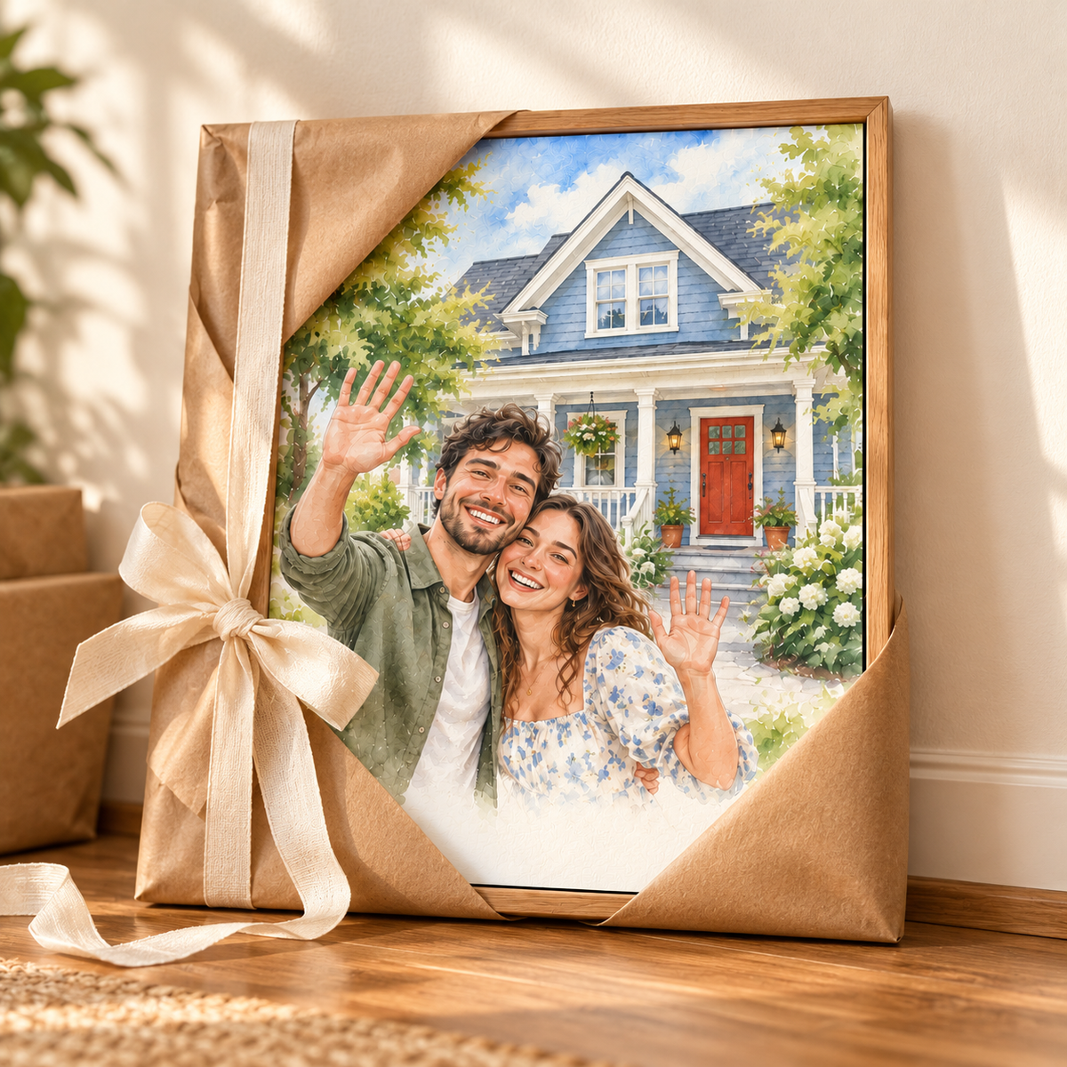 Housewarming watercolor canvas as a gift