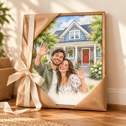 Housewarming watercolor canvas as a gift