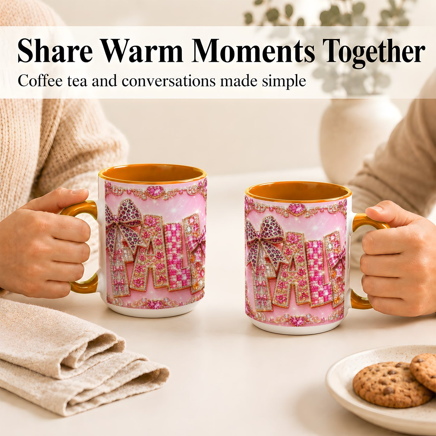 #pl[15oz|Orange] Pink Gemstone Fall Coffee Mug, Bow Autumn Mug, Ceramic Cup