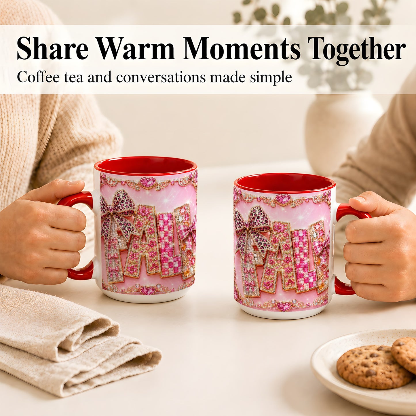 #pl[15oz|Red] Pink Gemstone Fall Coffee Mug, Bow Autumn Mug, Ceramic Cup