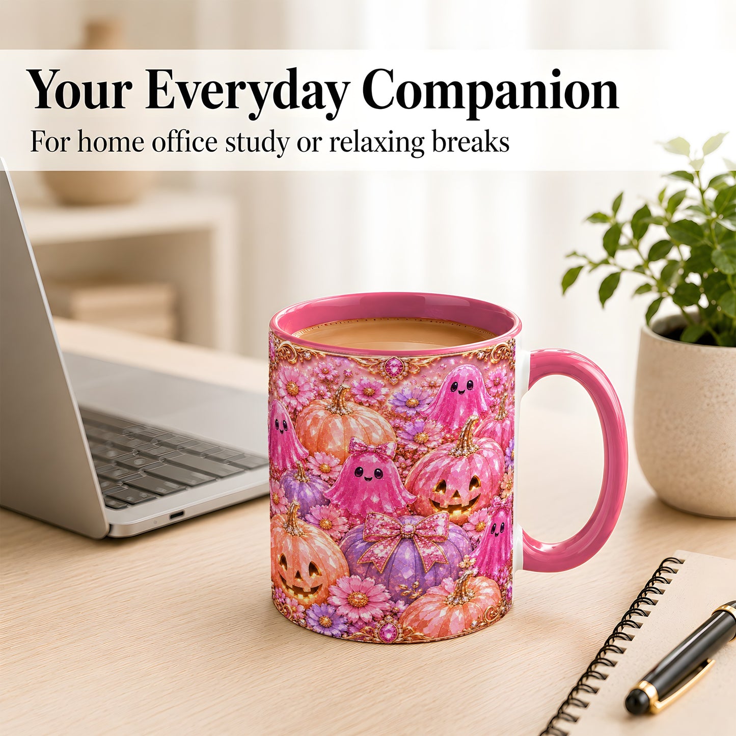 #pl[11oz|Pink] Cute Pink Ghost Coffee Mug, Halloween Pumpkin Mug, Ceramic Cup