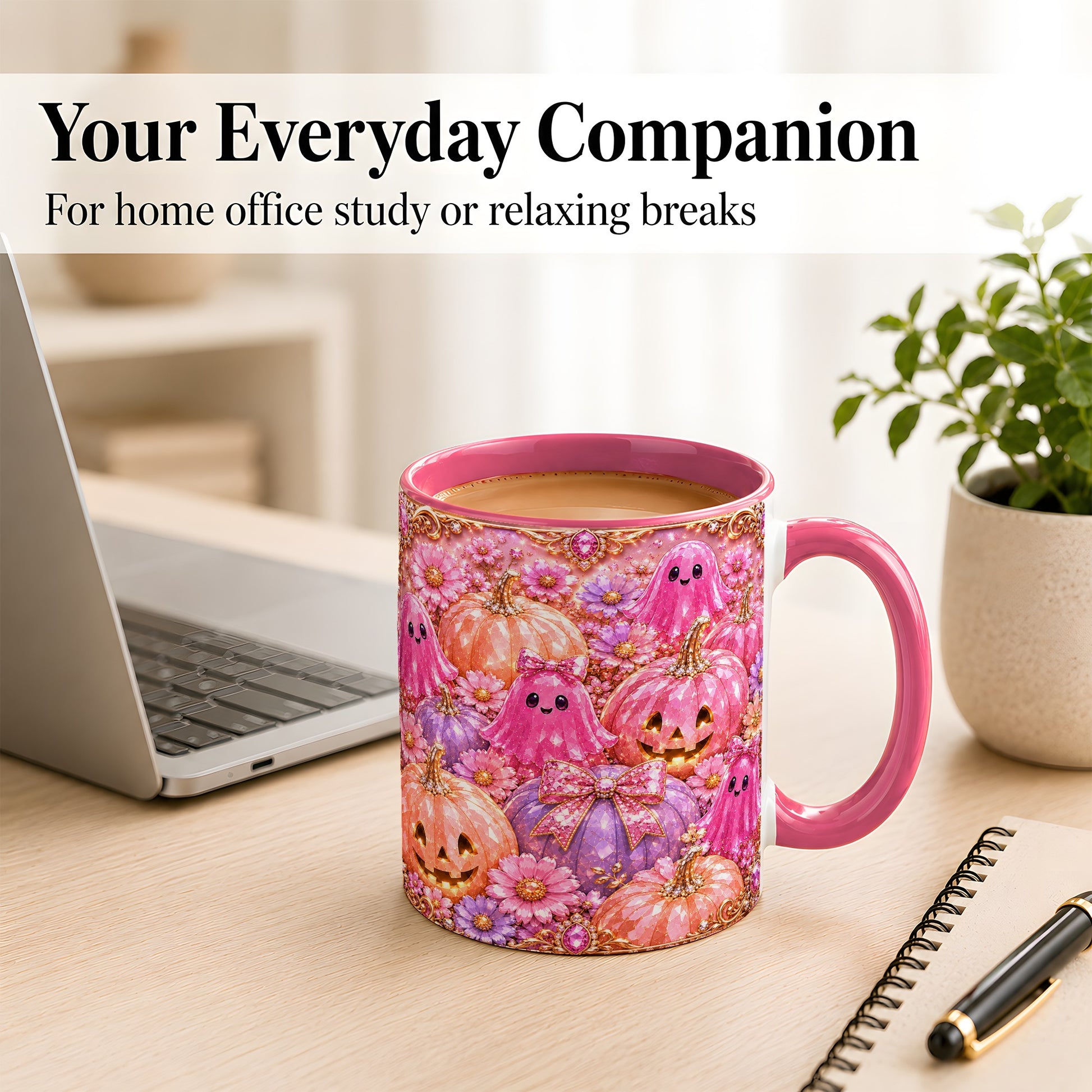 #pl[11oz|Pink] Cute Pink Ghost Coffee Mug, Halloween Pumpkin Mug, Ceramic Cup