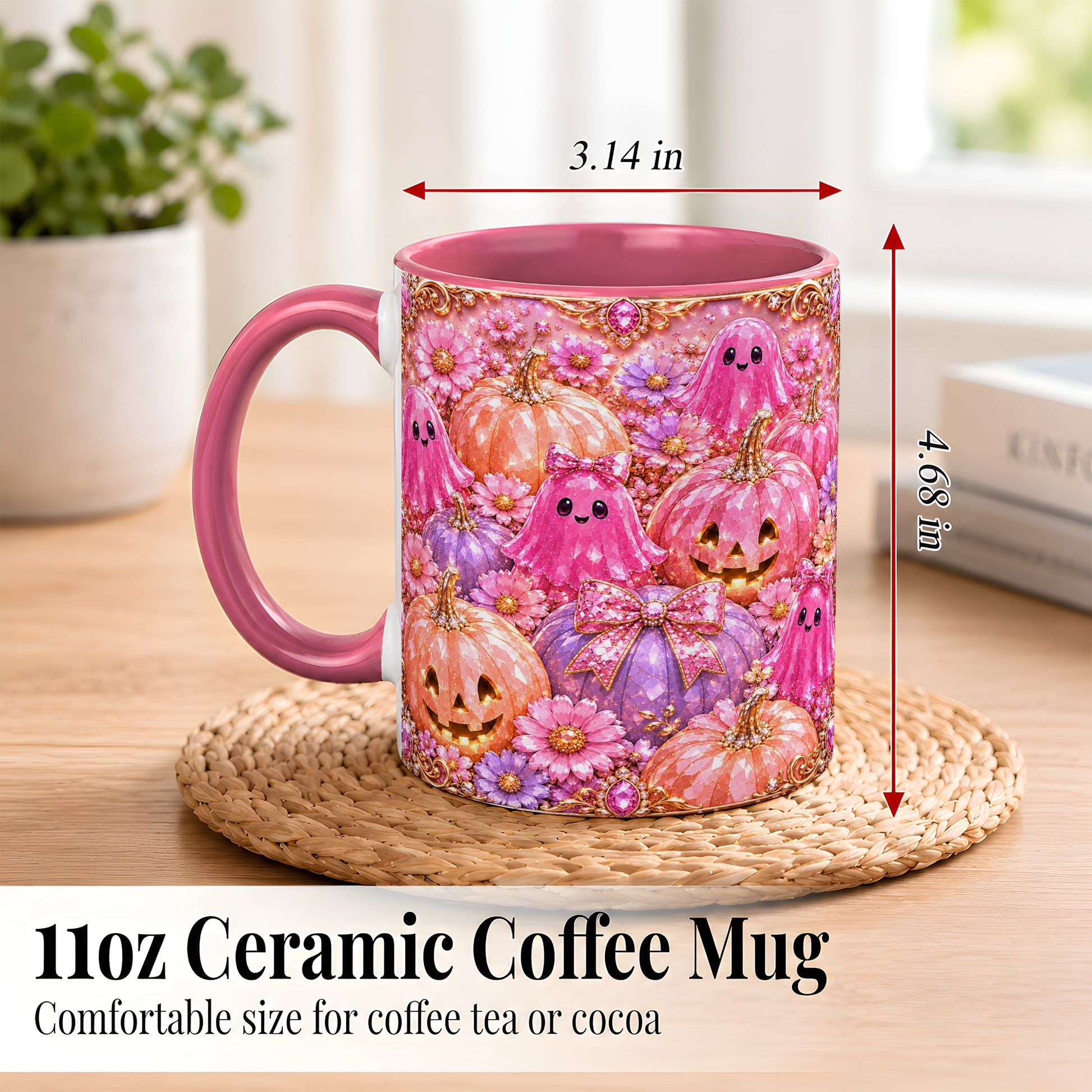 #pl[11oz|Pink] Cute Pink Ghost Coffee Mug, Halloween Pumpkin Mug, Ceramic Cup