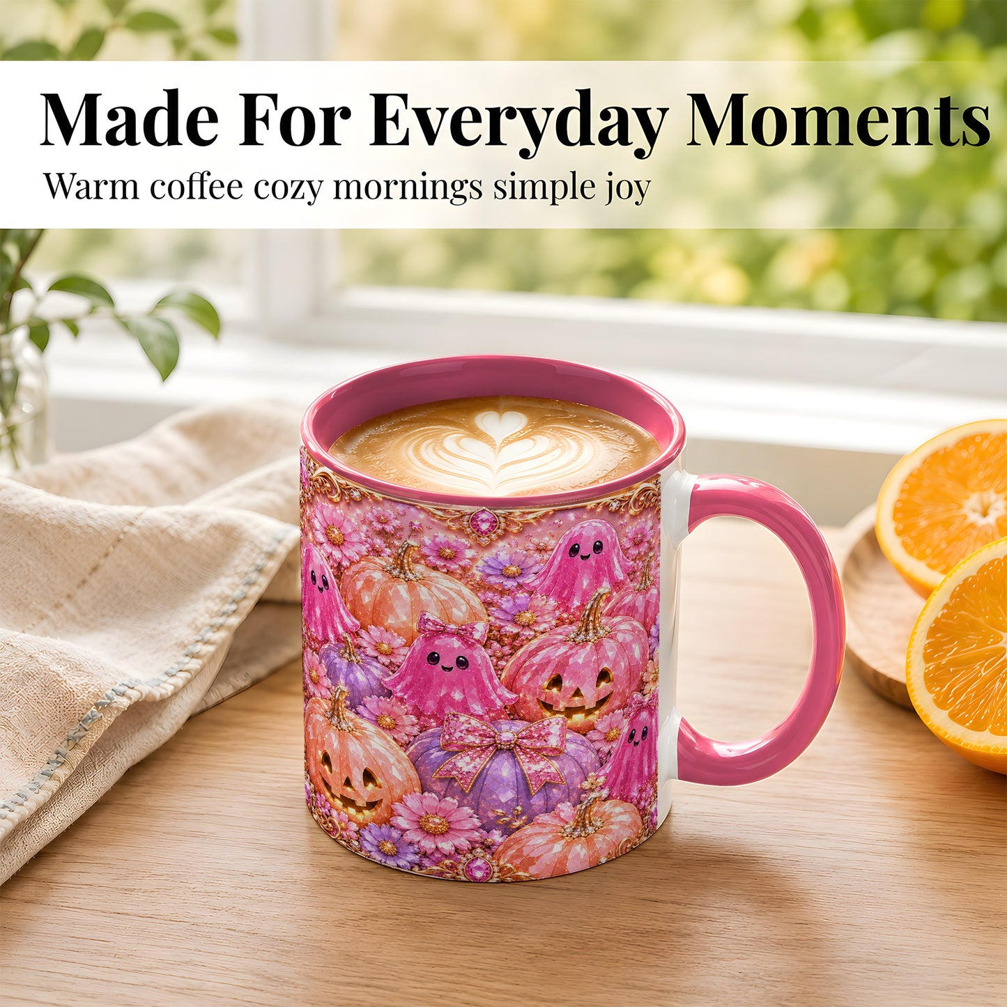 #pl[11oz|Pink] Cute Pink Ghost Coffee Mug, Halloween Pumpkin Mug, Ceramic Cup