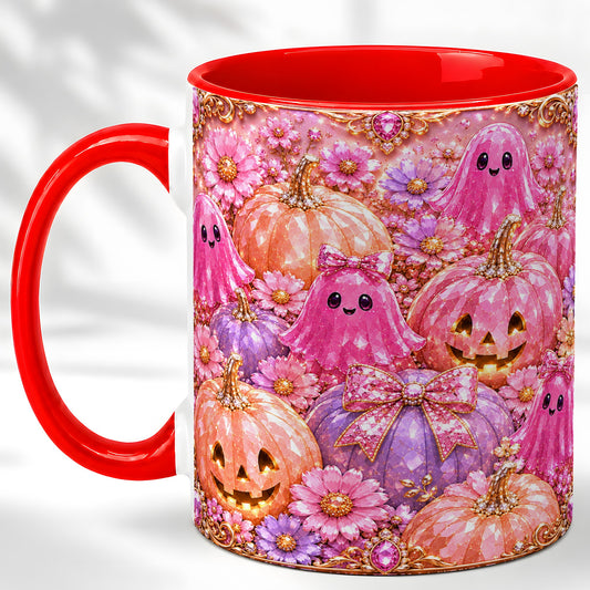 #pl[11oz|Red] Cute Pink Ghost Coffee Mug, Halloween Pumpkin Mug, Ceramic Cup