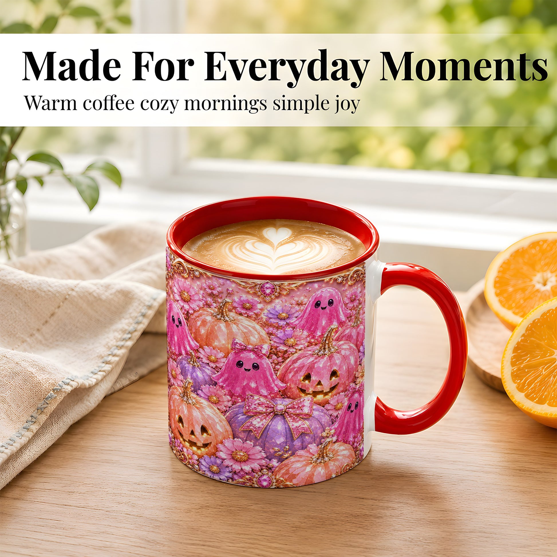 #pl[11oz|Red] Cute Pink Ghost Coffee Mug, Halloween Pumpkin Mug, Ceramic Cup
