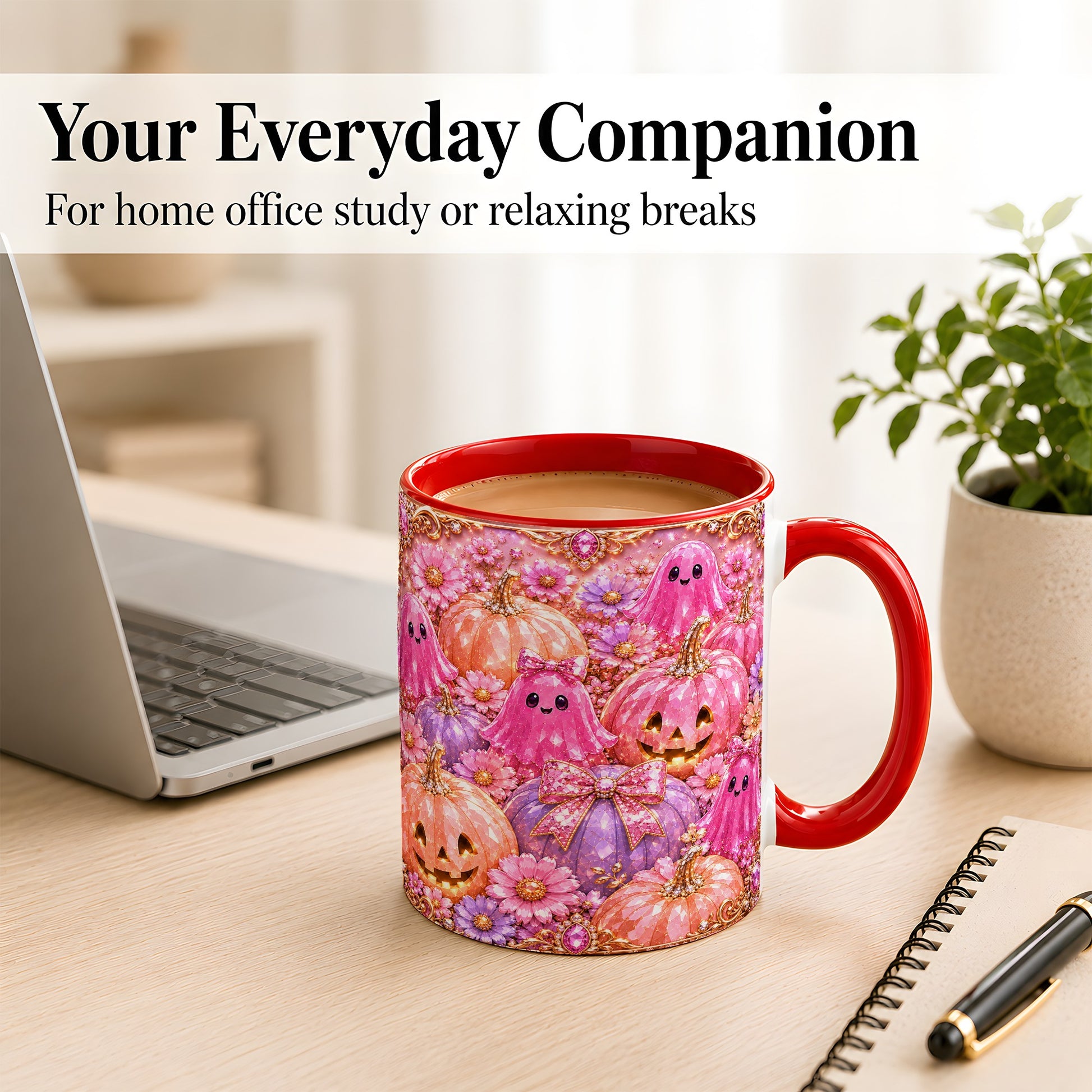 #pl[11oz|Red] Cute Pink Ghost Coffee Mug, Halloween Pumpkin Mug, Ceramic Cup