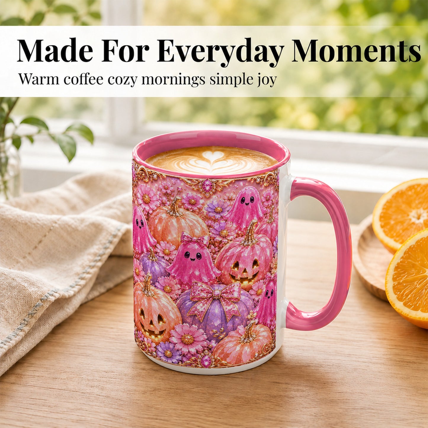 #pl[15oz|Pink] Cute Pink Ghost Coffee Mug, Halloween Pumpkin Mug, Ceramic Cup