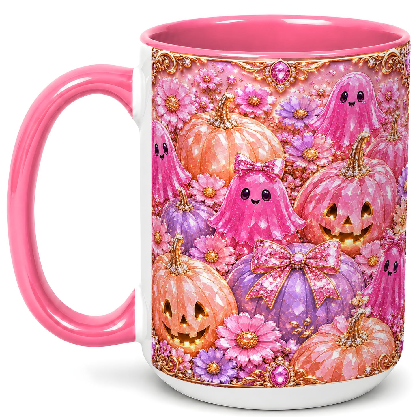 #pl[15oz|Pink] Cute Pink Ghost Coffee Mug, Halloween Pumpkin Mug, Ceramic Cup