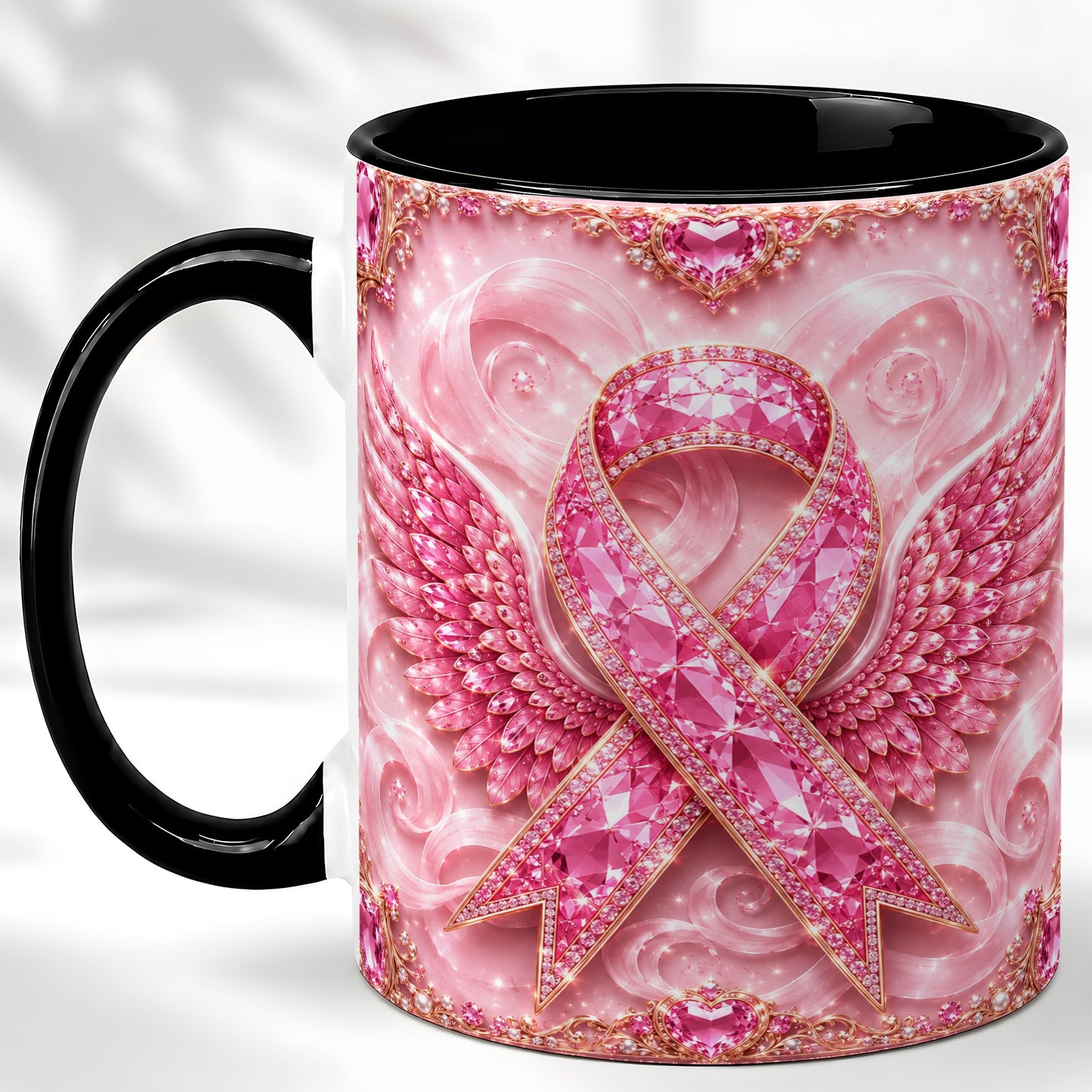 #pl[11oz|Black] Gemstone Ribbon Wings Coffee Mug, Awareness Mug, Ceramic Cup