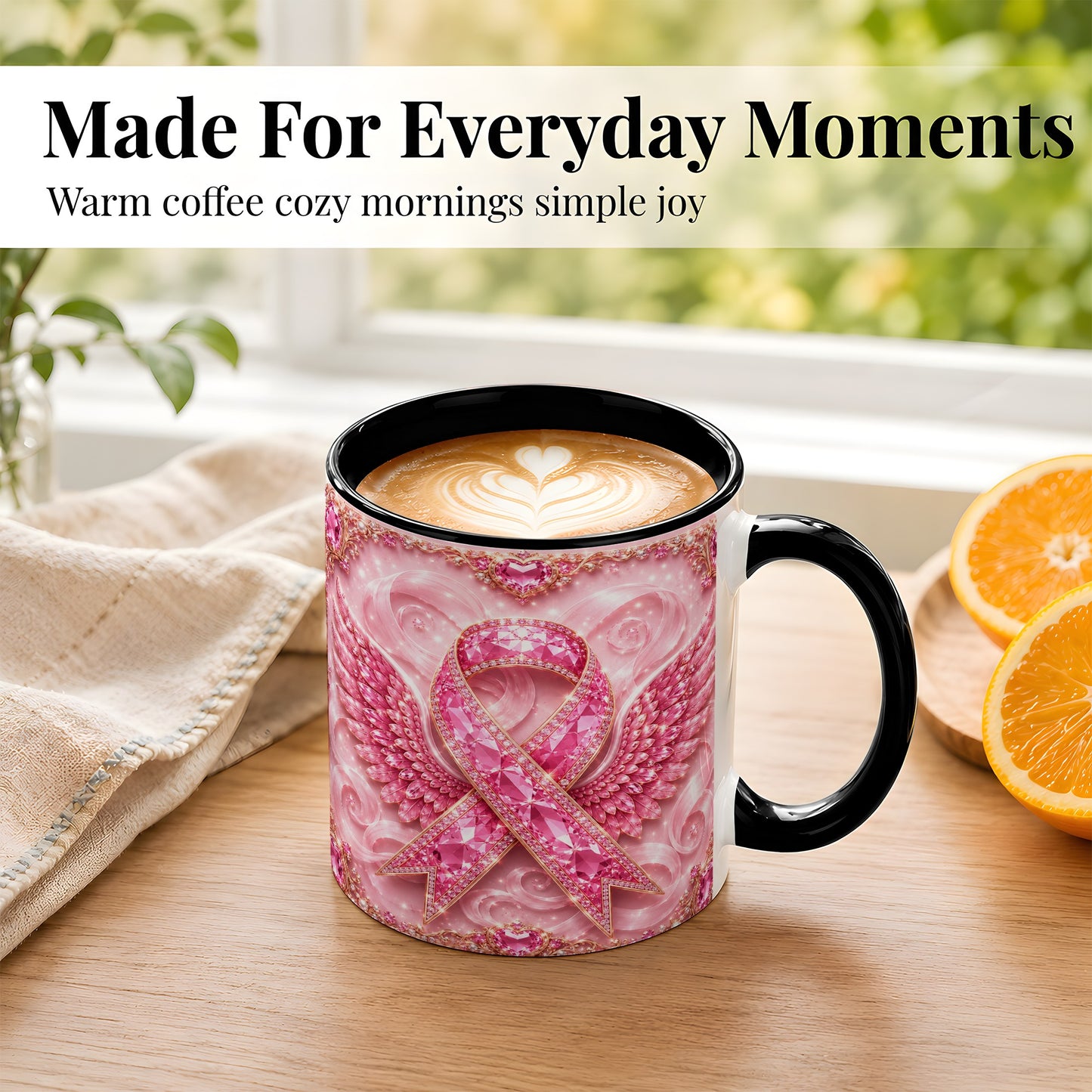 #pl[11oz|Black] Gemstone Ribbon Wings Coffee Mug, Awareness Mug, Ceramic Cup