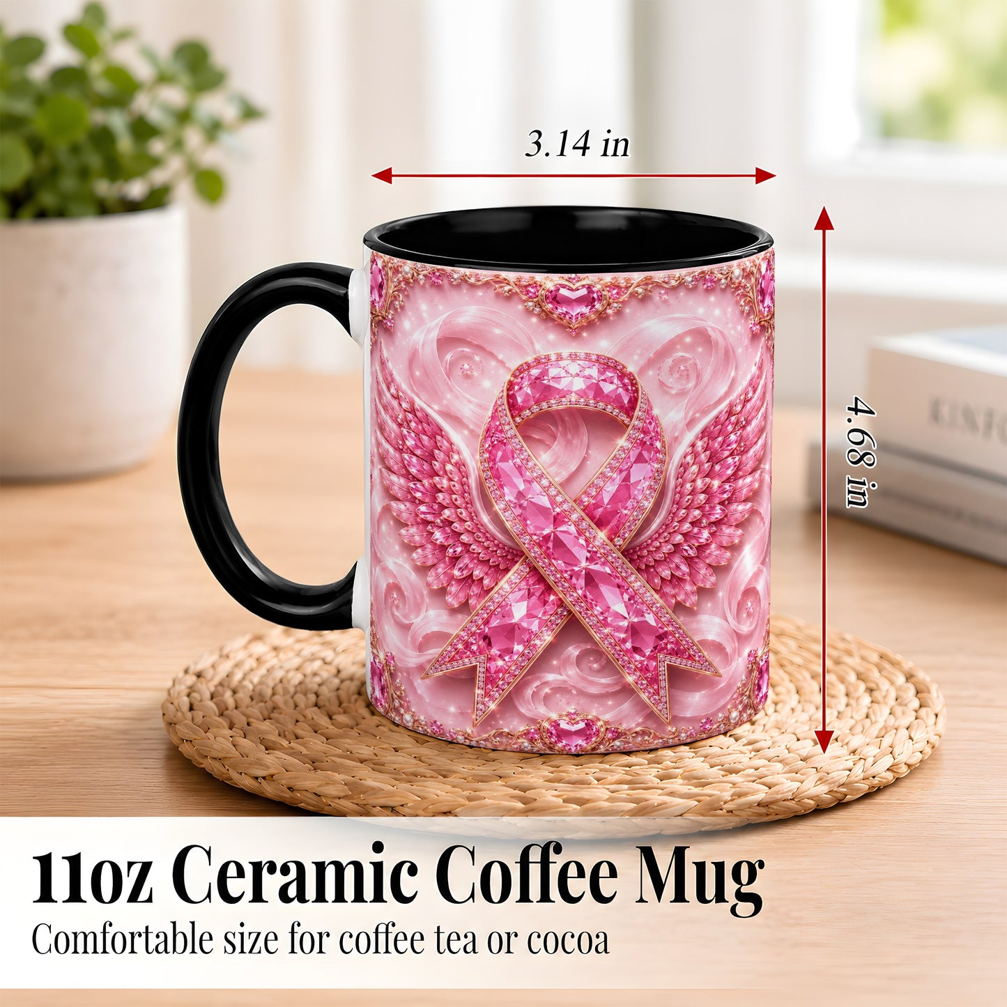 #pl[11oz|Black] Gemstone Ribbon Wings Coffee Mug, Awareness Mug, Ceramic Cup