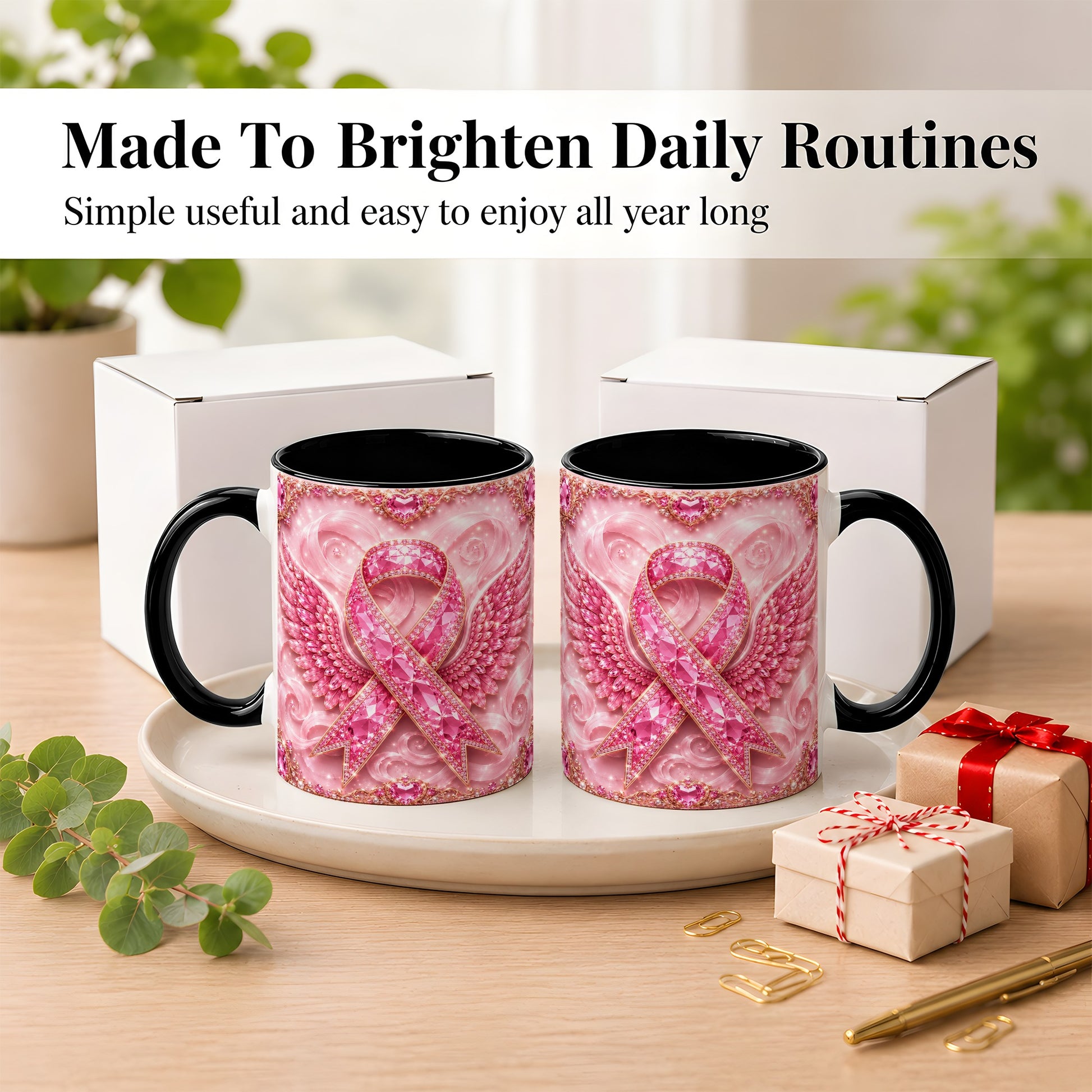 #pl[11oz|Black] Gemstone Ribbon Wings Coffee Mug, Awareness Mug, Ceramic Cup