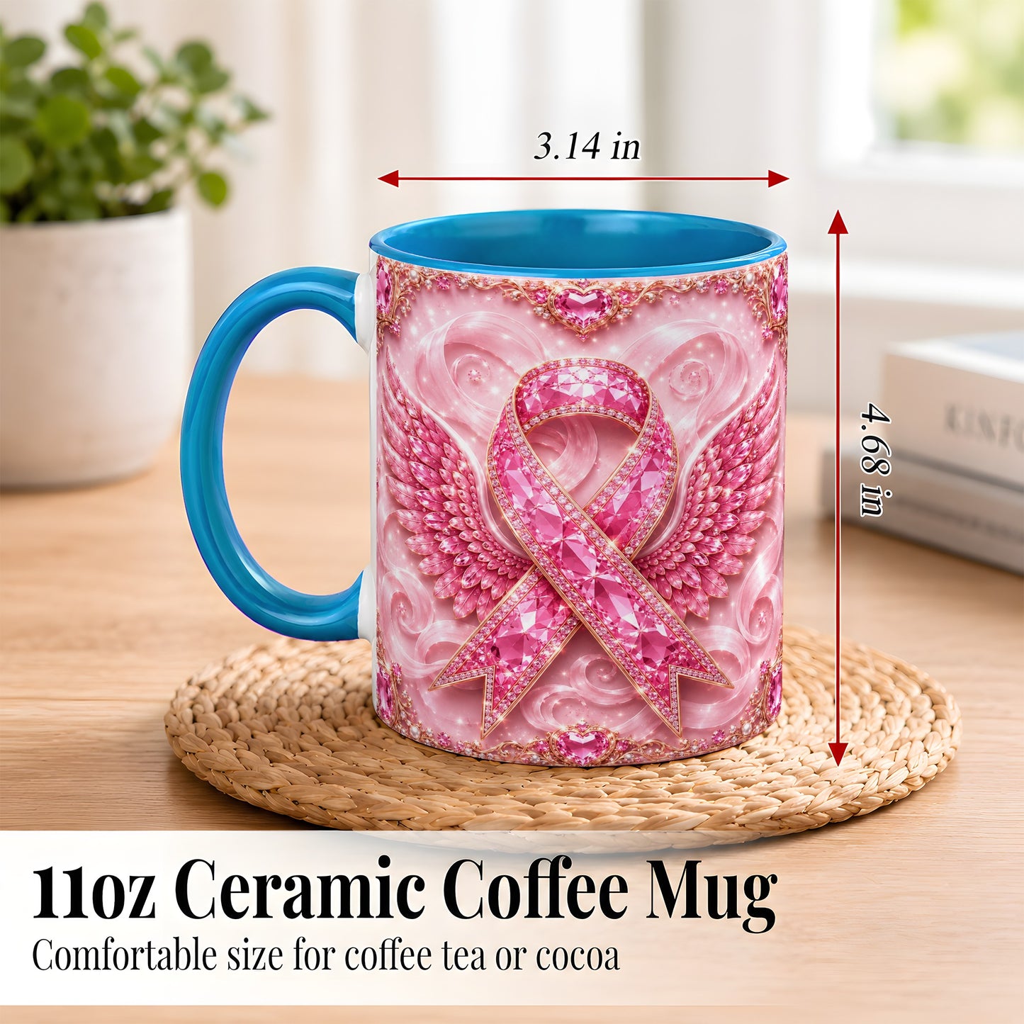 #pl[11oz|Blue] Gemstone Ribbon Wings Coffee Mug, Awareness Mug, Ceramic Cup