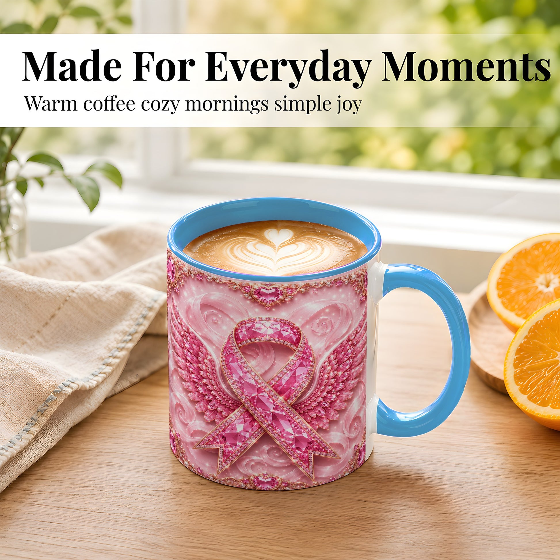 #pl[11oz|Blue] Gemstone Ribbon Wings Coffee Mug, Awareness Mug, Ceramic Cup
