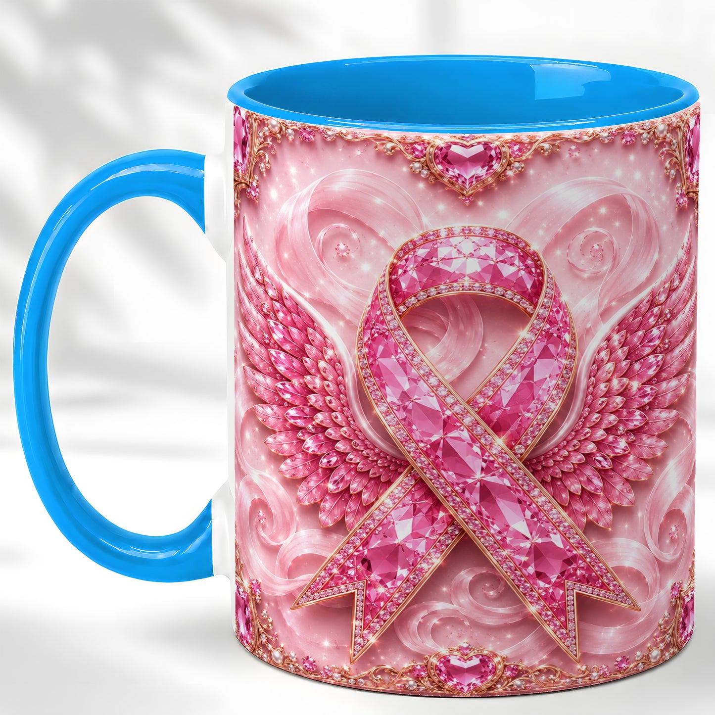 #pl[11oz|Blue] Gemstone Ribbon Wings Coffee Mug, Awareness Mug, Ceramic Cup