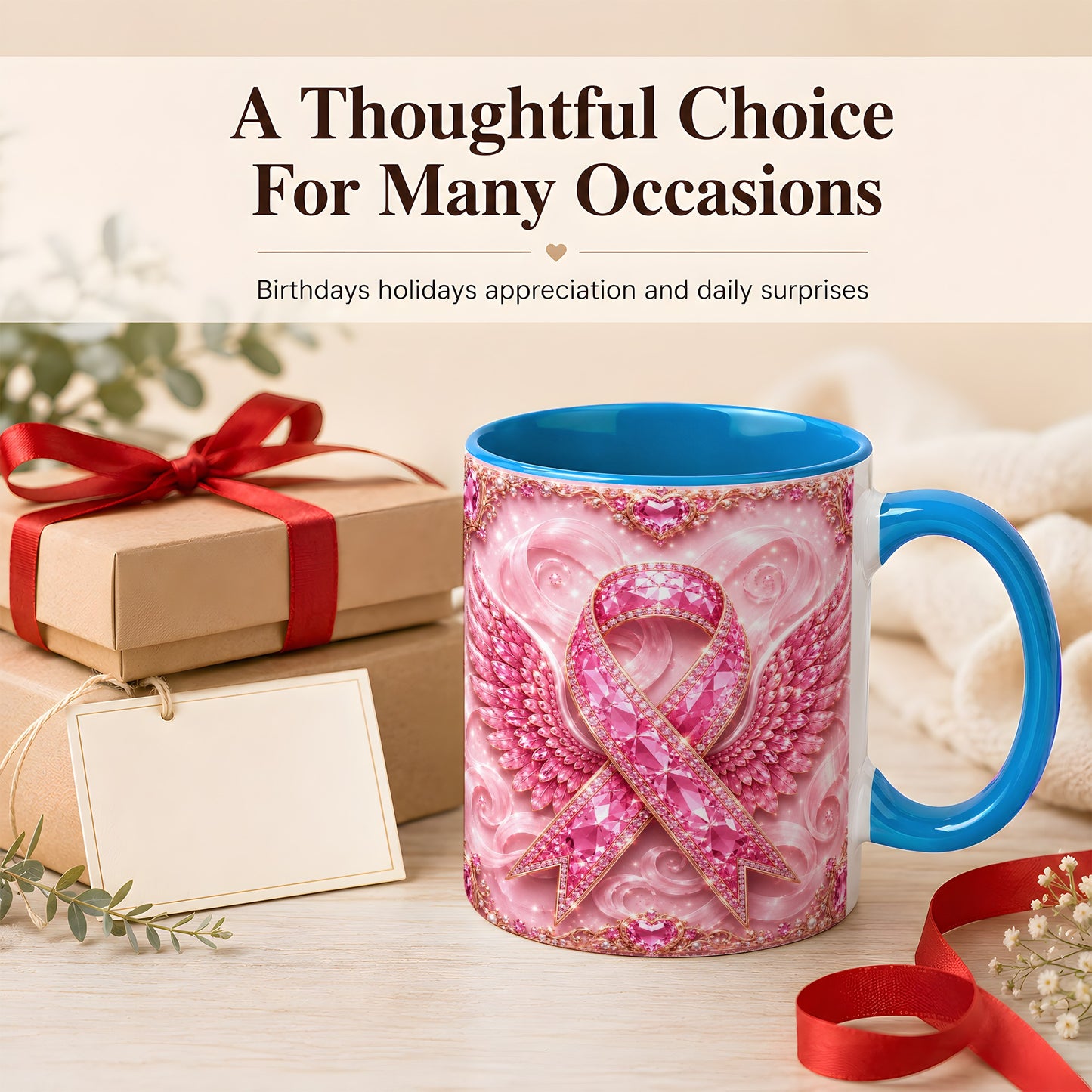 #pl[11oz|Blue] Gemstone Ribbon Wings Coffee Mug, Awareness Mug, Ceramic Cup