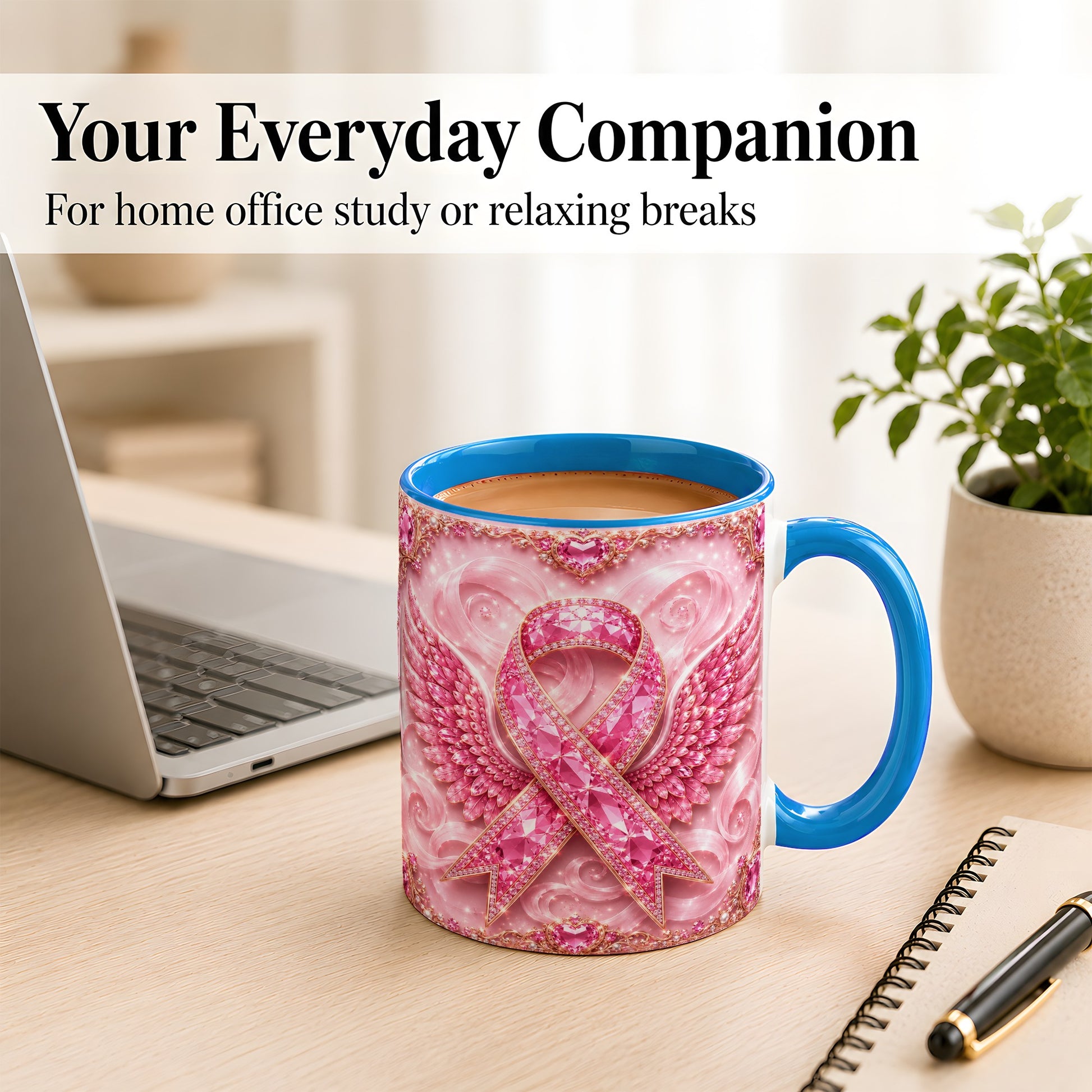 #pl[11oz|Blue] Gemstone Ribbon Wings Coffee Mug, Awareness Mug, Ceramic Cup