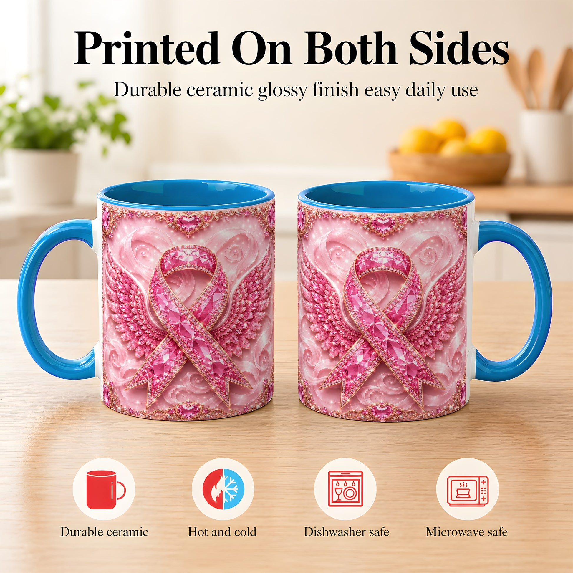 #pl[11oz|Blue] Gemstone Ribbon Wings Coffee Mug, Awareness Mug, Ceramic Cup