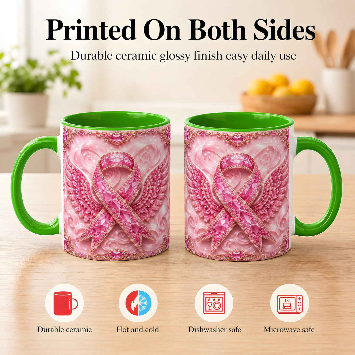 #pl[11oz|Green] Gemstone Ribbon Wings Coffee Mug, Awareness Mug, Ceramic Cup