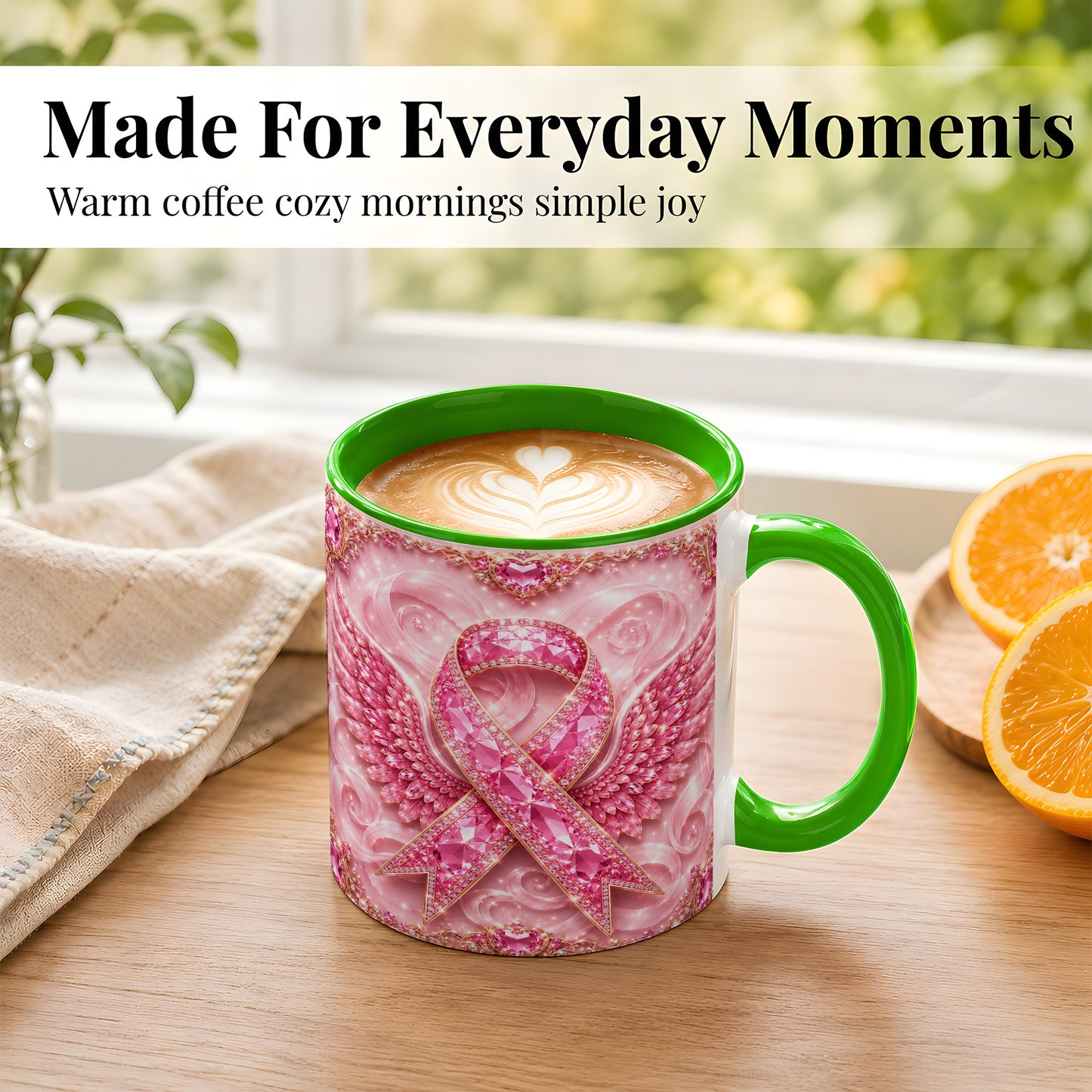 #pl[11oz|Green] Gemstone Ribbon Wings Coffee Mug, Awareness Mug, Ceramic Cup