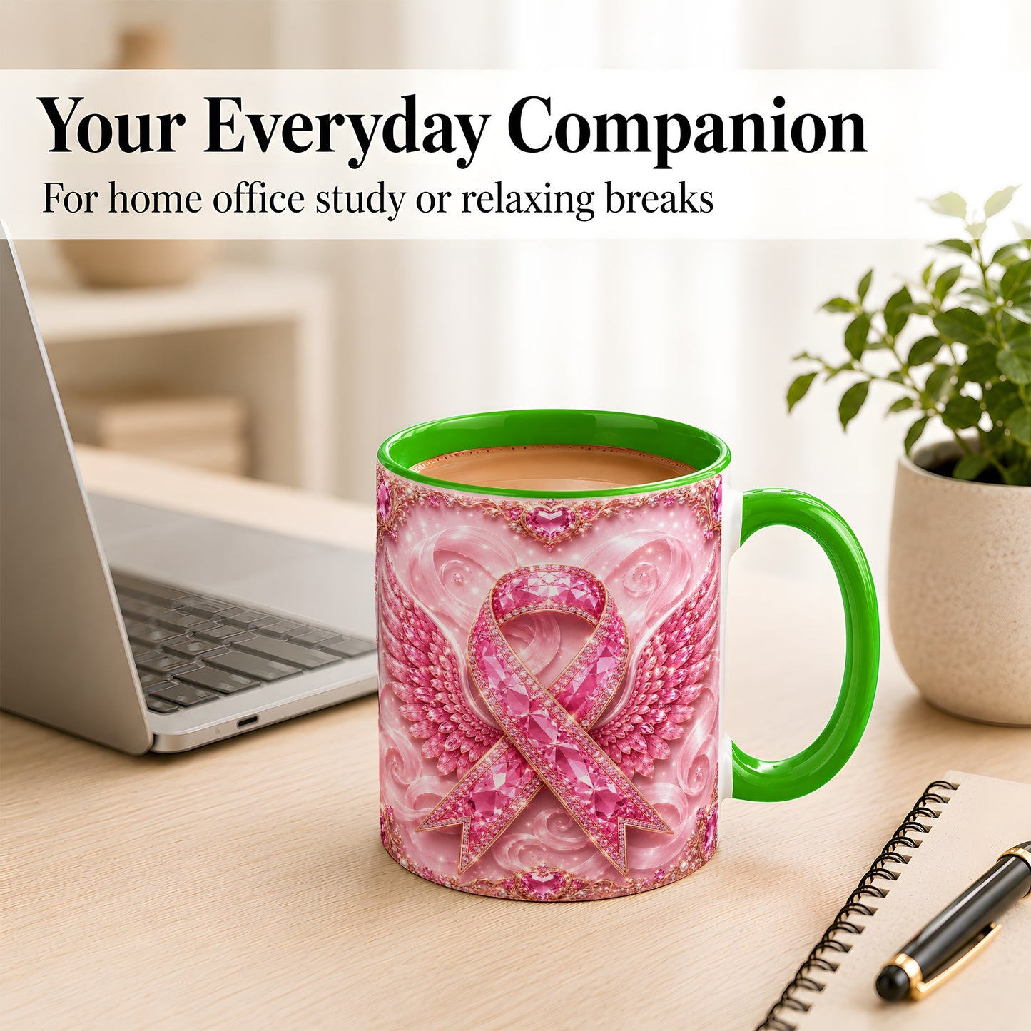 #pl[11oz|Green] Gemstone Ribbon Wings Coffee Mug, Awareness Mug, Ceramic Cup