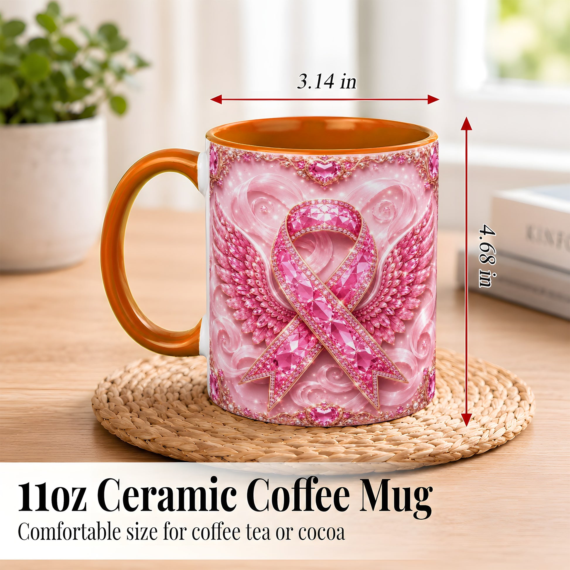 #pl[11oz|Orange] Gemstone Ribbon Wings Coffee Mug, Awareness Mug, Ceramic Cup
