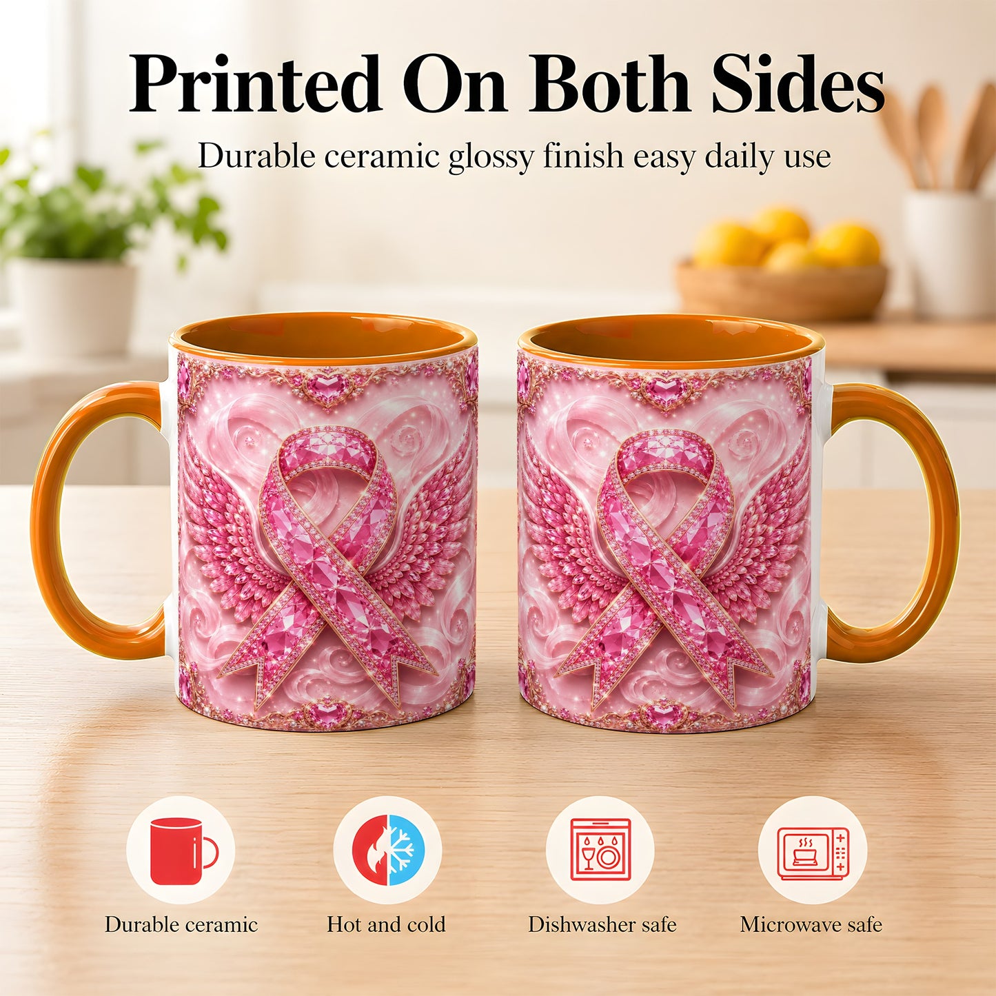 #pl[11oz|Orange] Gemstone Ribbon Wings Coffee Mug, Awareness Mug, Ceramic Cup