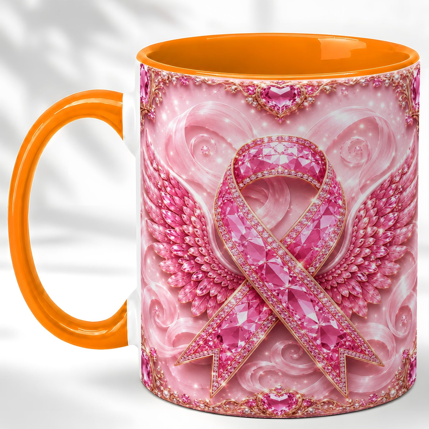 #pl[11oz|Orange] Gemstone Ribbon Wings Coffee Mug, Awareness Mug, Ceramic Cup