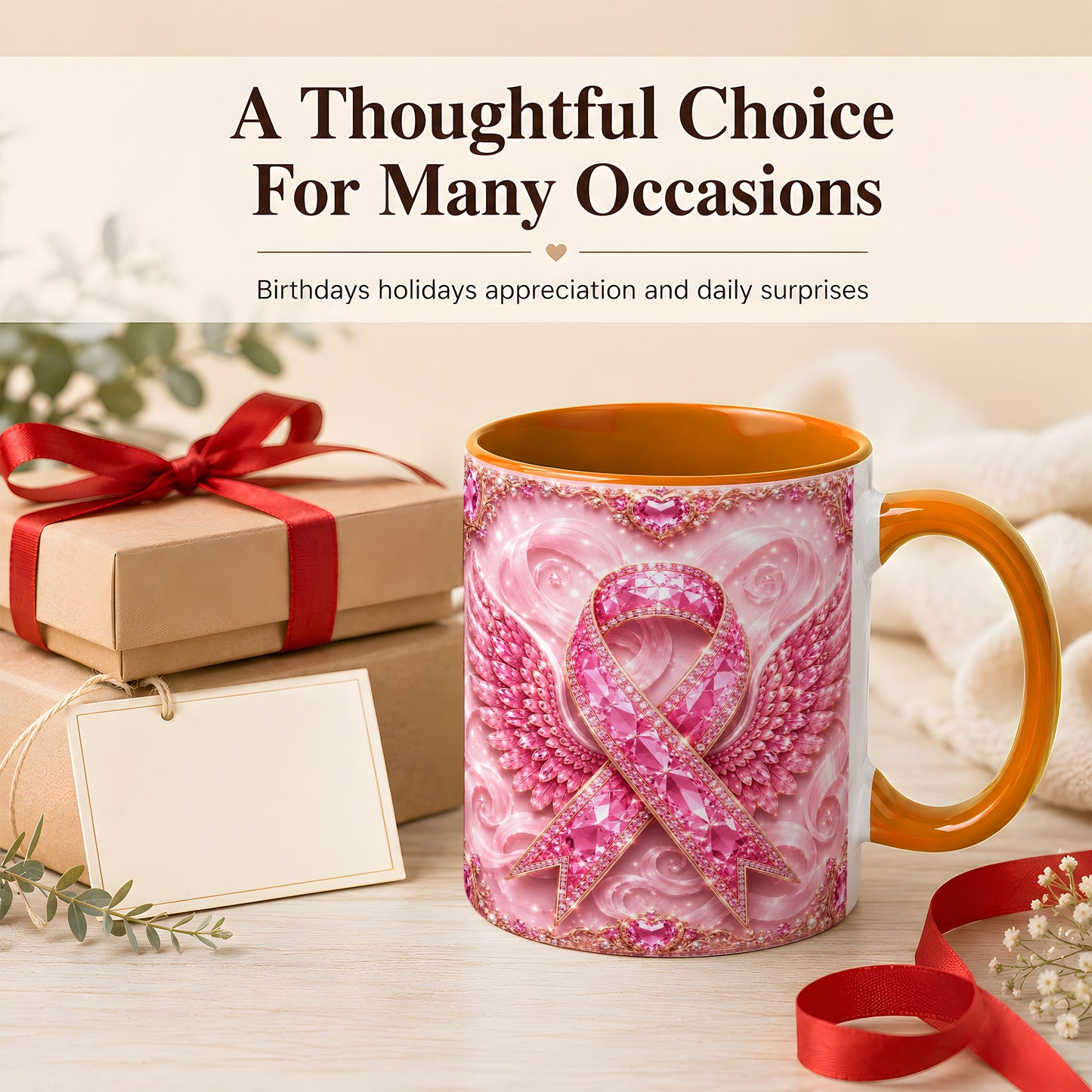 #pl[11oz|Orange] Gemstone Ribbon Wings Coffee Mug, Awareness Mug, Ceramic Cup