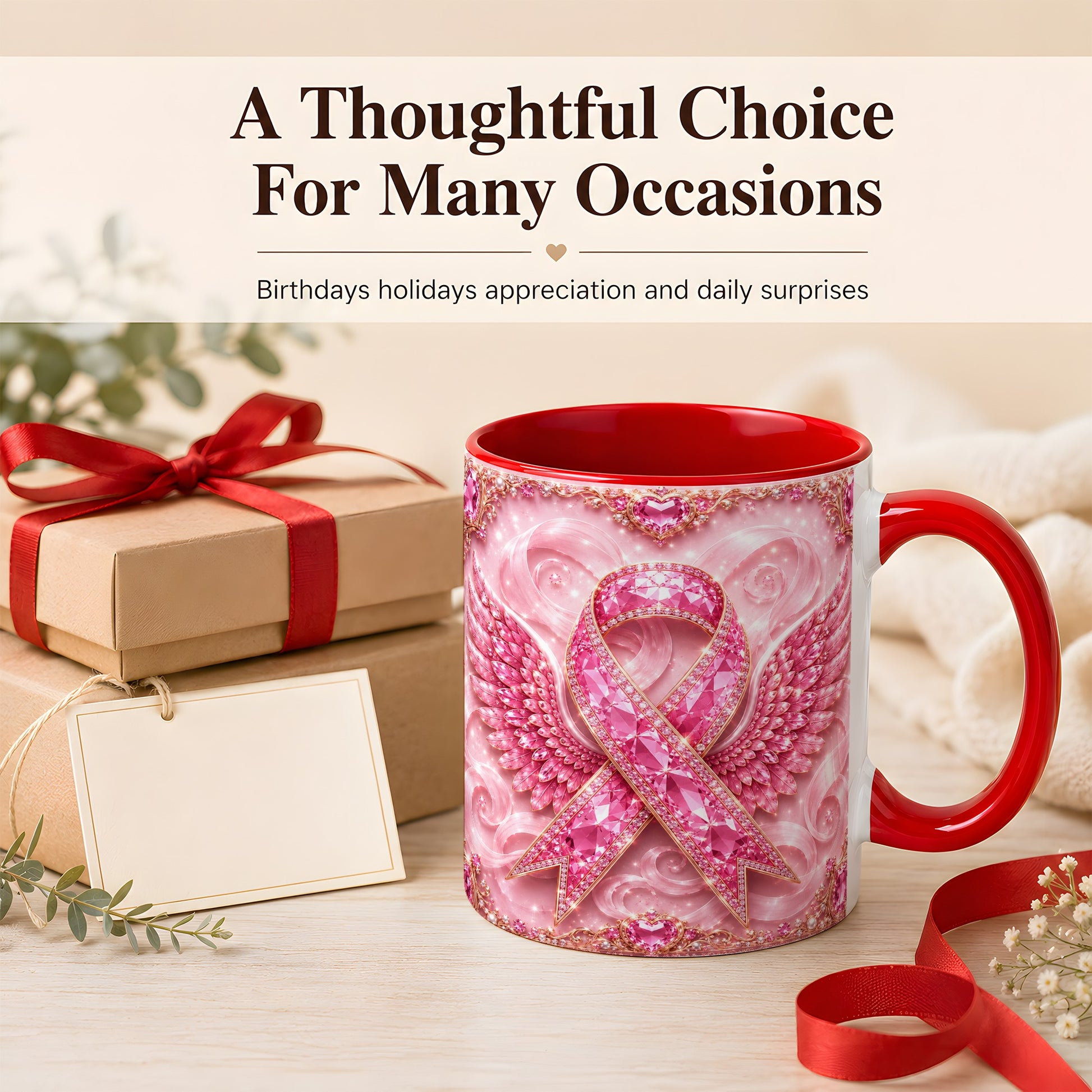 #pl[11oz|Red] Gemstone Ribbon Wings Coffee Mug, Awareness Mug, Ceramic Cup