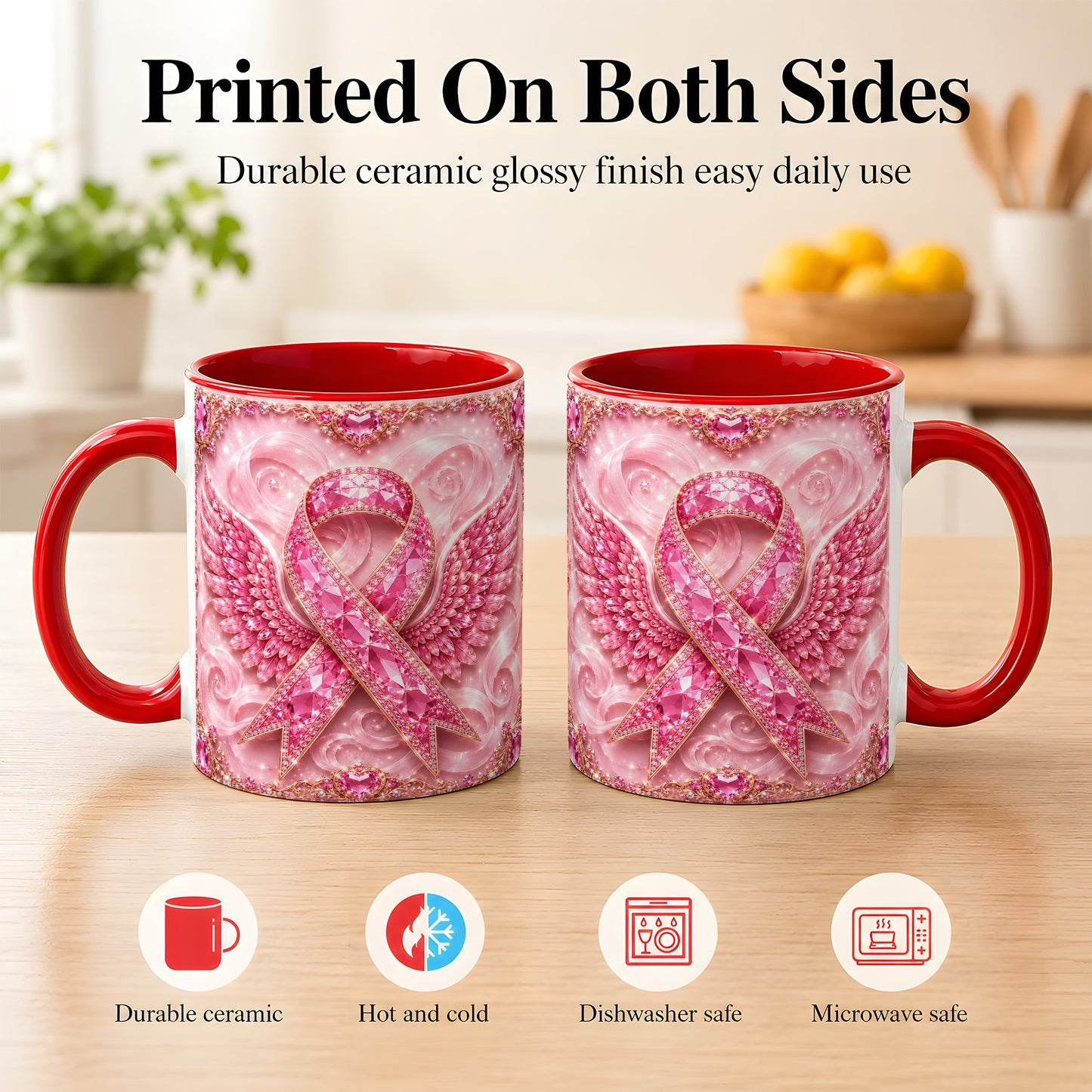 #pl[11oz|Red] Gemstone Ribbon Wings Coffee Mug, Awareness Mug, Ceramic Cup