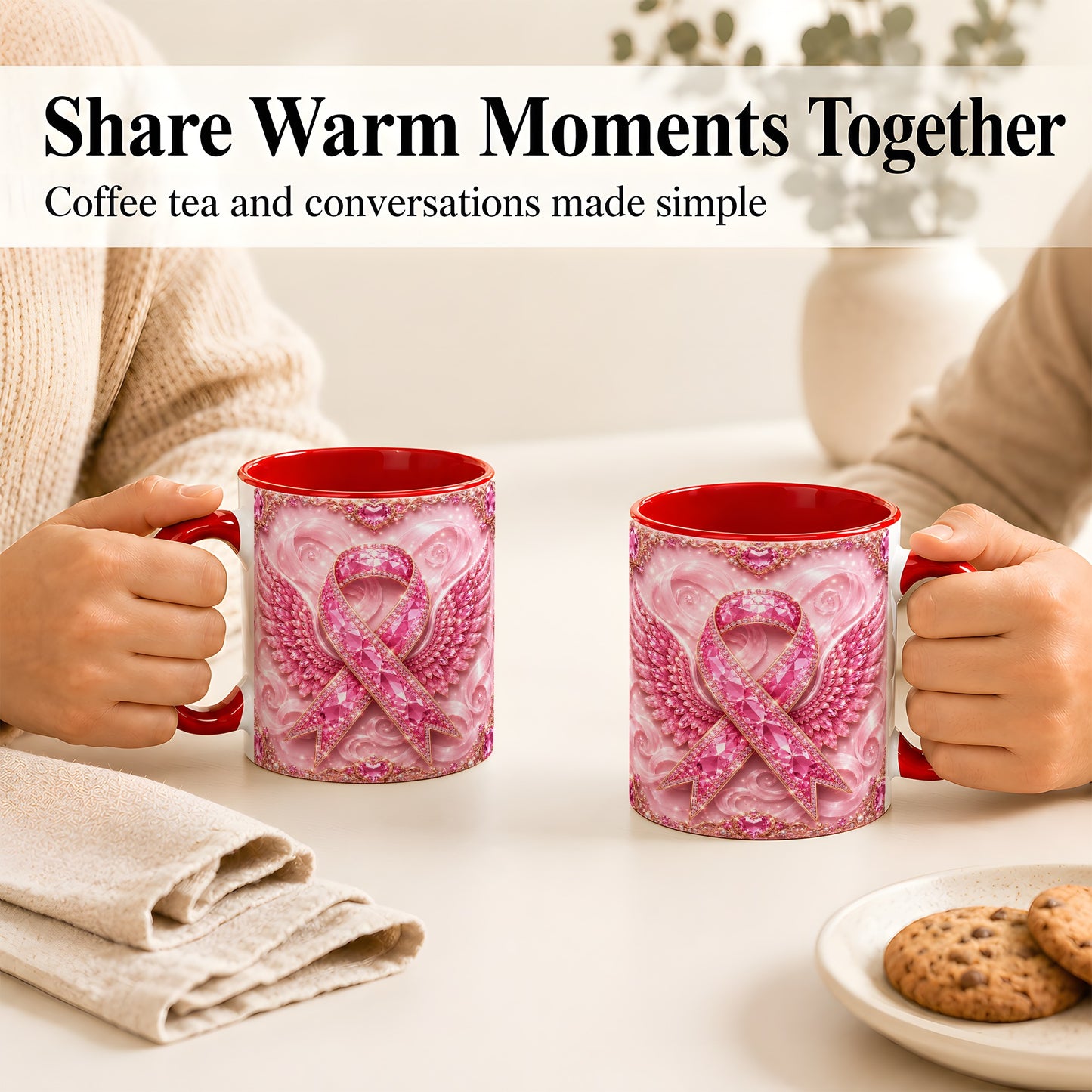 #pl[11oz|Red] Gemstone Ribbon Wings Coffee Mug, Awareness Mug, Ceramic Cup